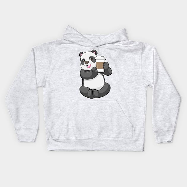 Panda with Coffee to go Kids Hoodie by Markus Schnabel